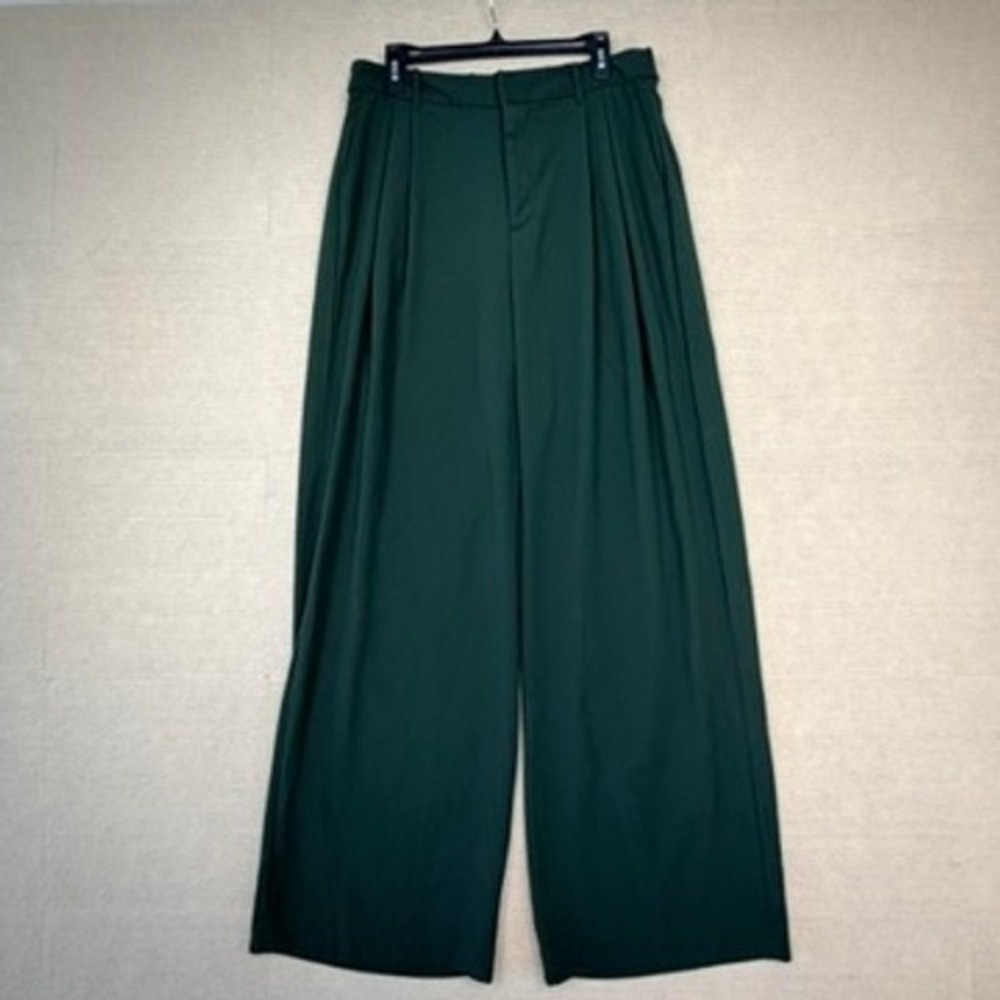 GAP Womens Wide Leg Pleated Trousers Dark Green High Rise Size 16 Tall
